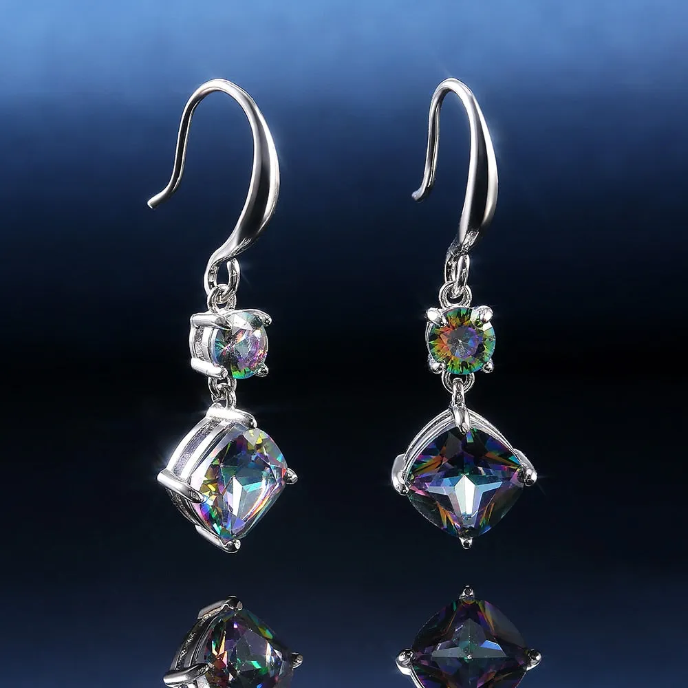 Fashion Jewelry Graceful Multicolor Drop Earrings for Women with Zircon in Silver Color
